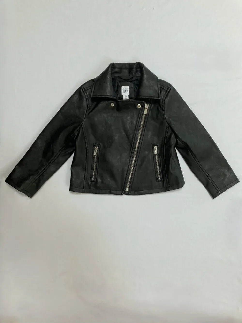 GAP Baby, Faux Leather Moto Jacket, Black, 3 years, Zip-Up 🖤🧥 Vegan, Rock Star